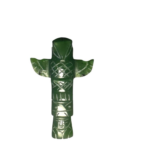 Nephrite Jade Hand-Carved Totem Pendant Alaska Native Design Protection Talisman - Picture 1 of 10